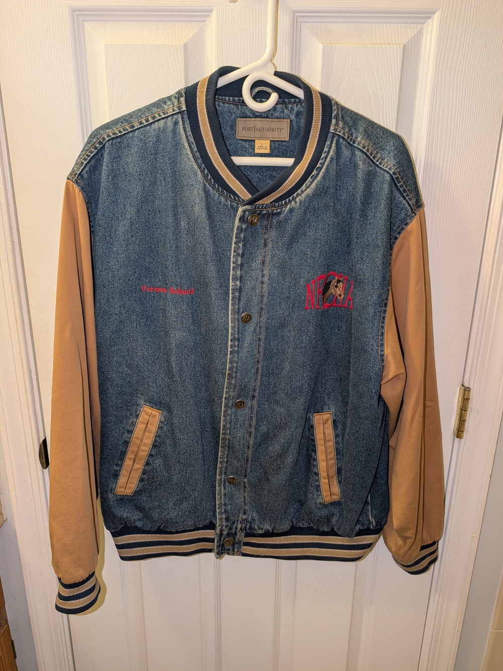 Vintage 90s Port Authority Bomber Varsity Jacket Men’s L Snap Button NFQHA